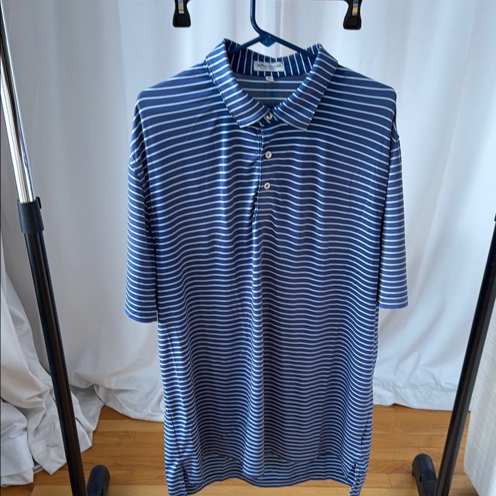 Peter Millar Blue Polo Shirt with Striped Pattern